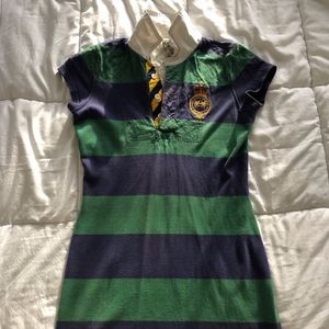 Rugby Green/Navy Stripe Short-Sleeve Polo Dress